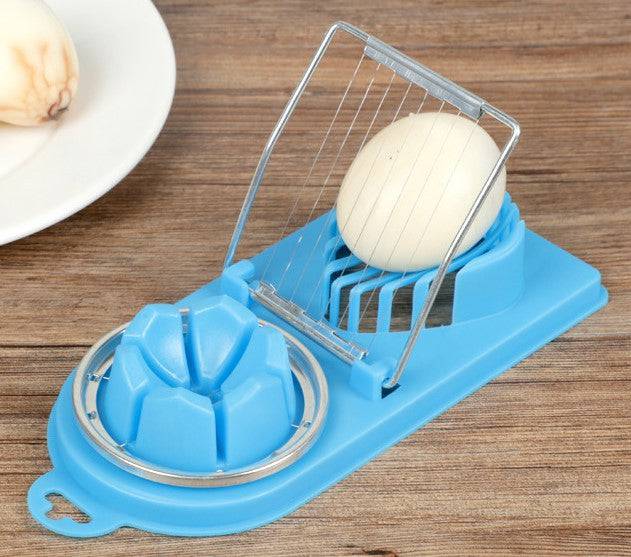 Eprolo creative egg cutter and fancy egg slicer for practical kitchen use, showing the tool slicing a boiled egg.
