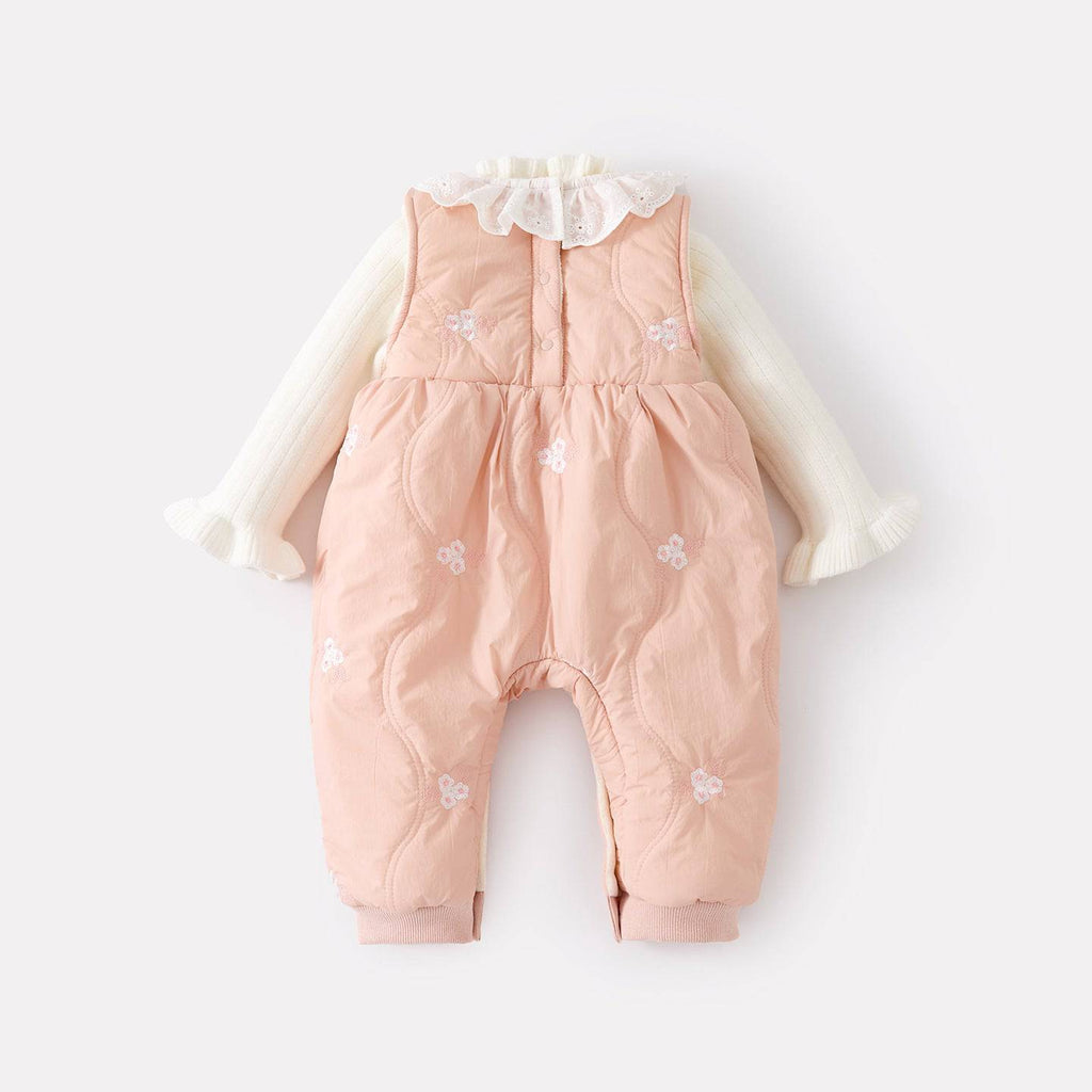 Eprolo fleece-lined thickened girls' baby onesie set with a cozy knit crawling suit, two-piece warm winter knitwear for infants.