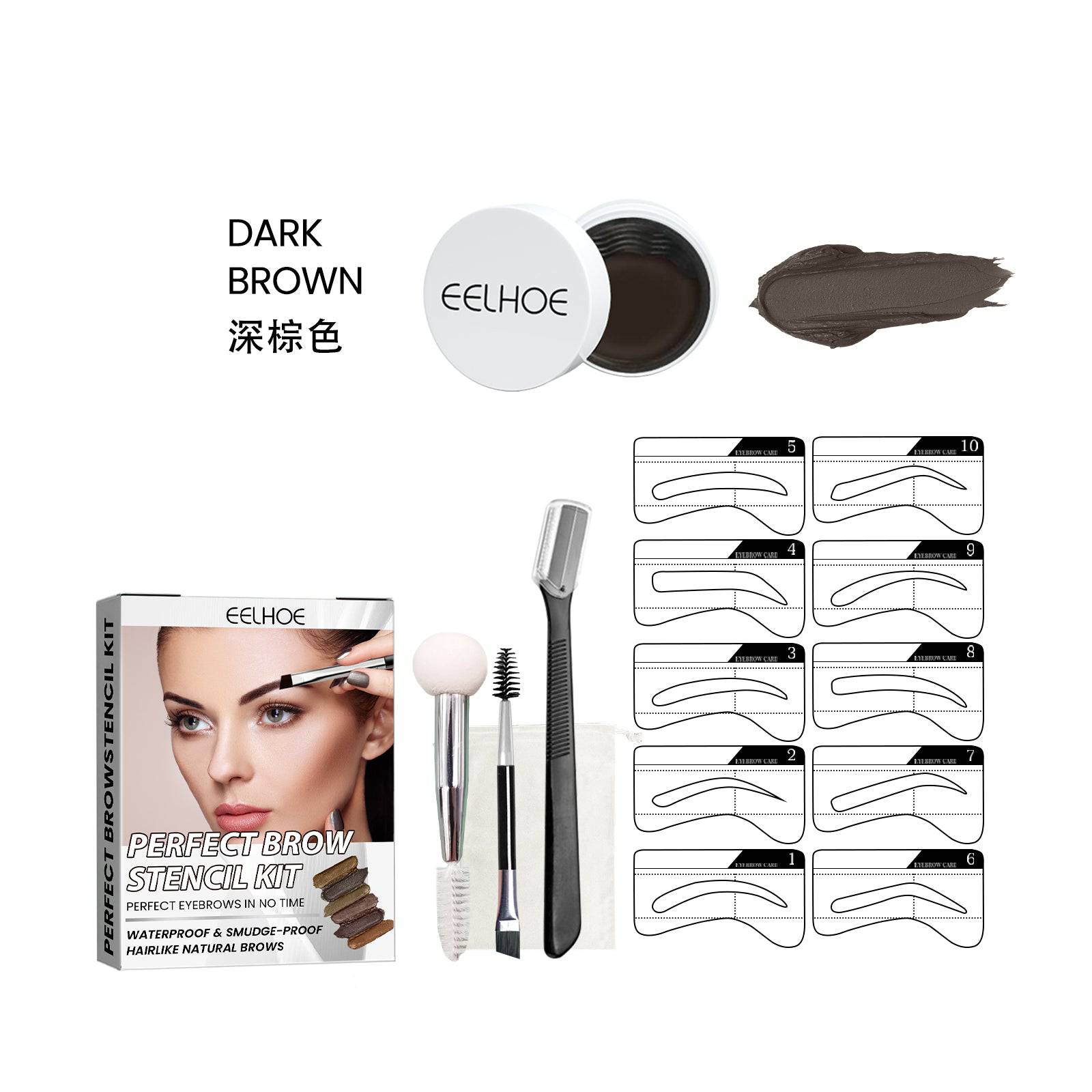 EELHOE Perfect Brow Stencil Kit by eprolo featuring waterproof, smudge-proof eyebrow cream and three-dimensional natural brow shapes