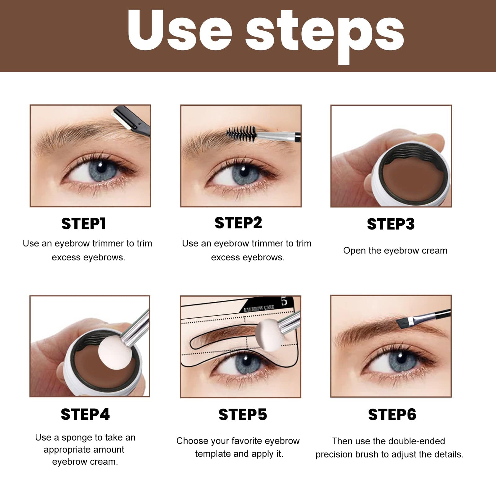 EELHOE Perfect Brow Stencil Kit by eprolo with waterproof eyebrow cream, natural finish, smooth application, and no smudge.