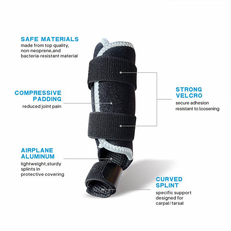 Eprolo luxury dog carpal support brace showing adjustable straps and padded design for canine wrist stability and comfort.