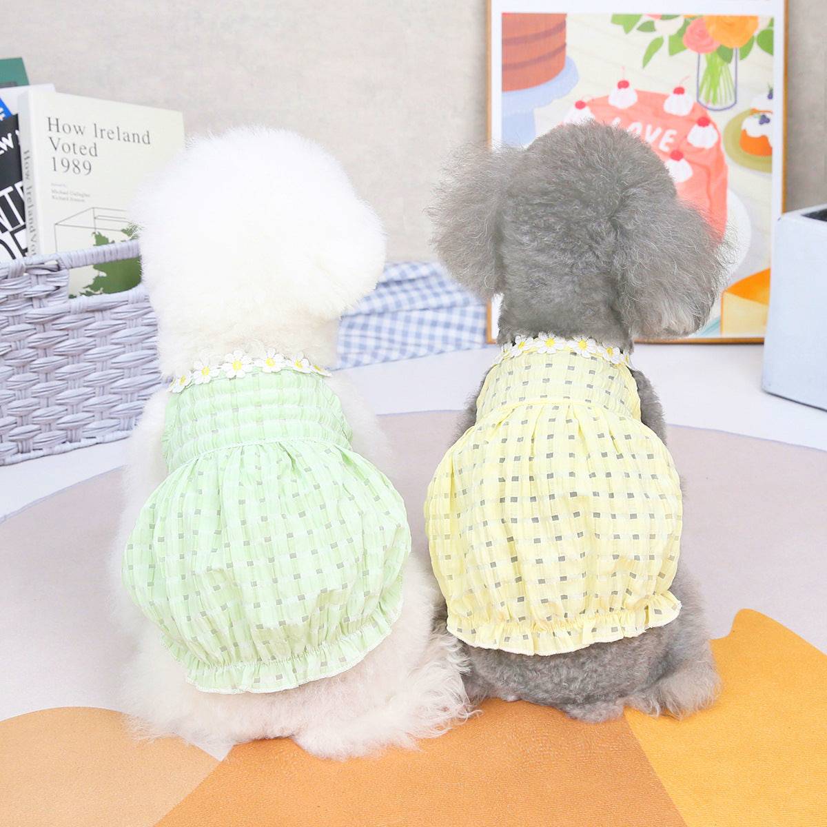 Small spring and summer dog clothes by eprolo, lightweight pet clothing for small dogs, featuring colorful fabric and comfortable fit.