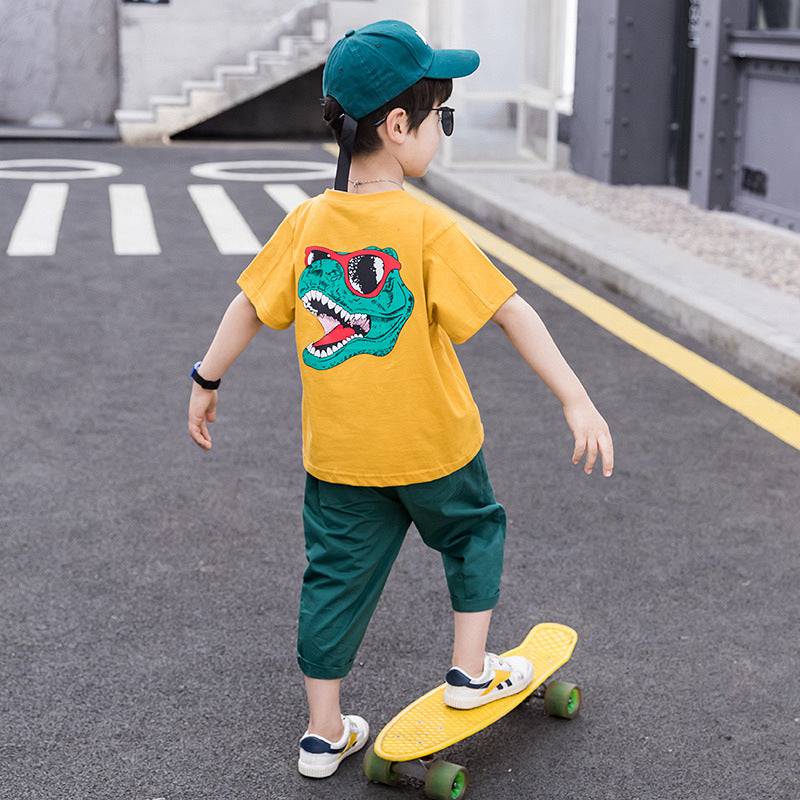 Children's cartoon sports boys' short sleeve T-shirt and shorts set by eprolo, featuring colorful fun design for active kids.