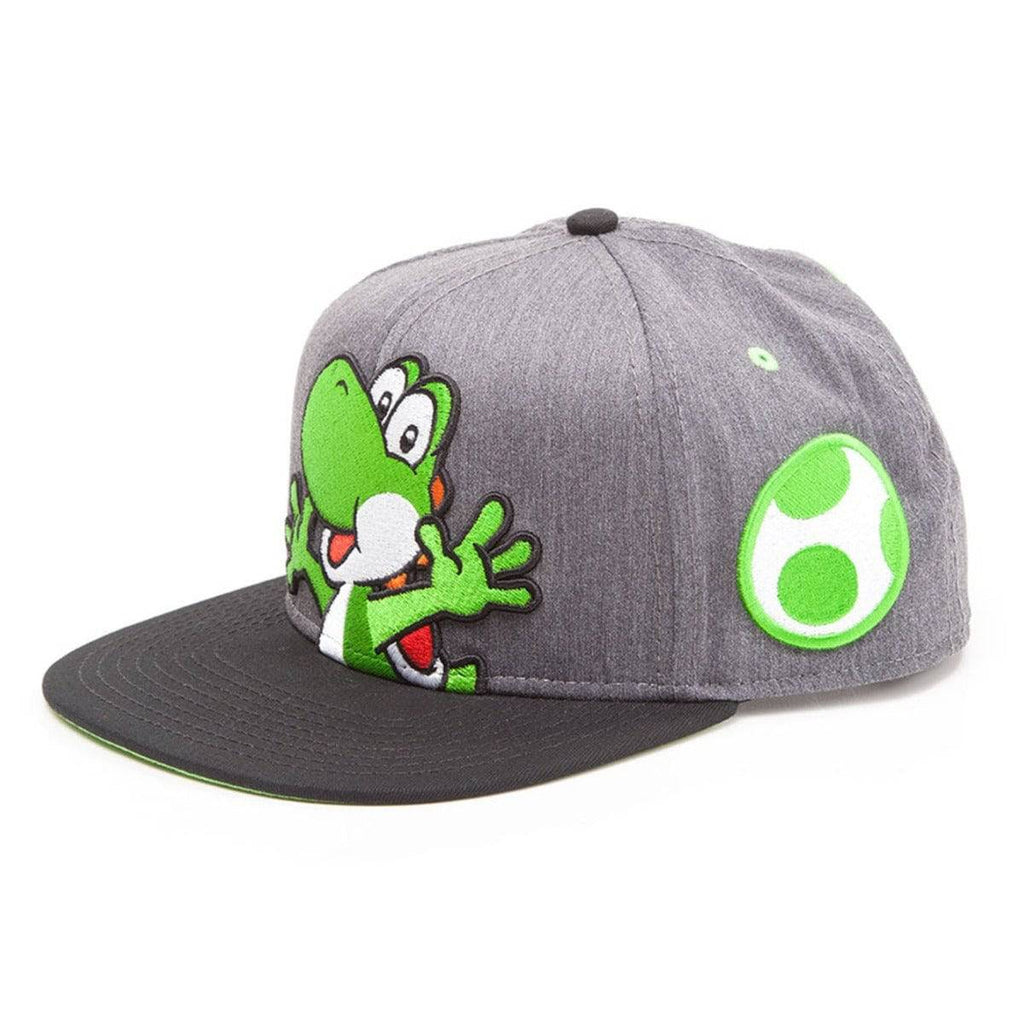 Gray cartoon dinosaur baseball cap for adults, eprolo snapback sun hat with playful design and adjustable fit.