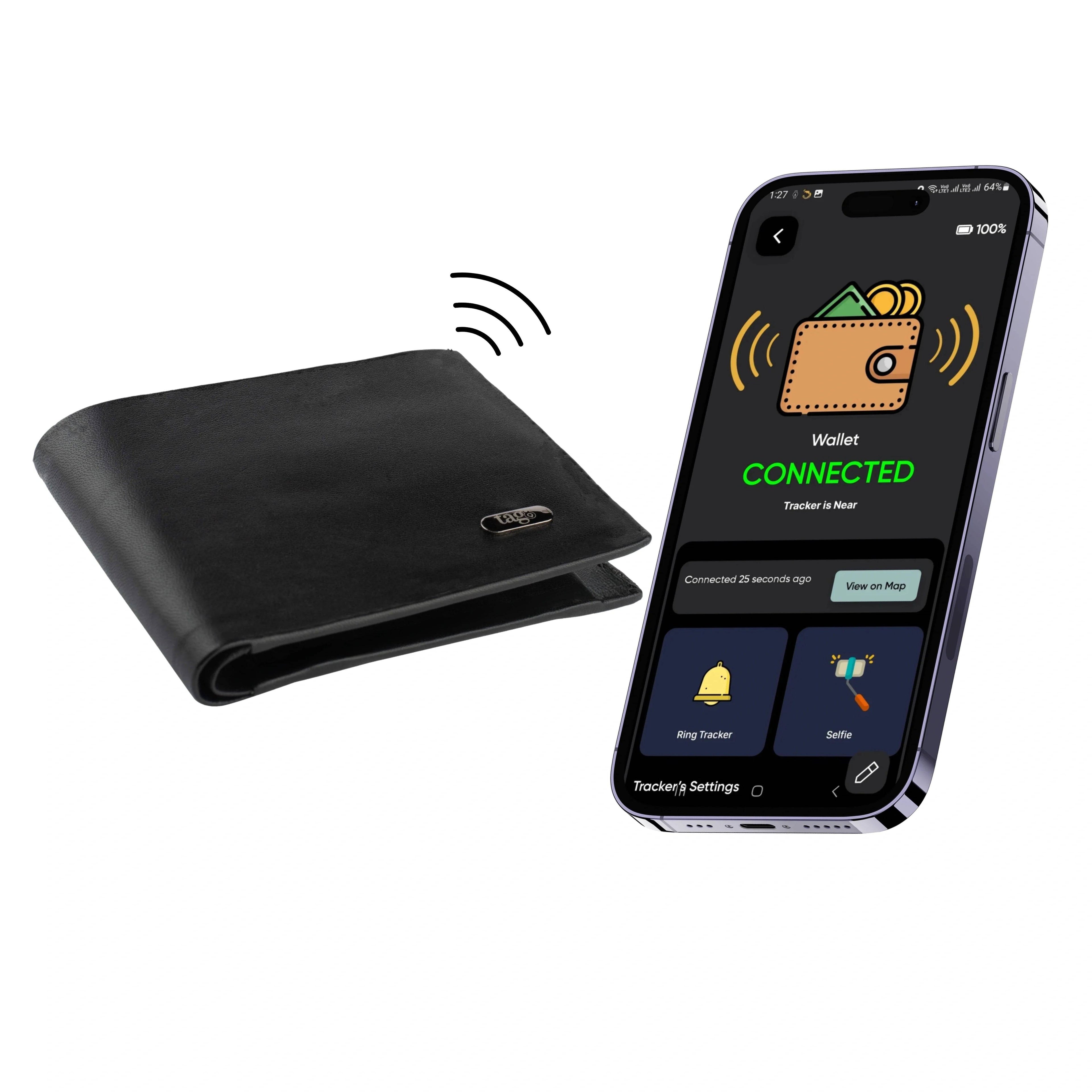 Dolphin Tracker RFID smart wallet with stitchless design, compact and sleek, showing its modern, minimalistic style and RFID protection features.
