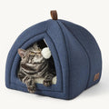 2-in-1 Cat Cave Bed – Foldable Indoor Tent with Washable Cushion