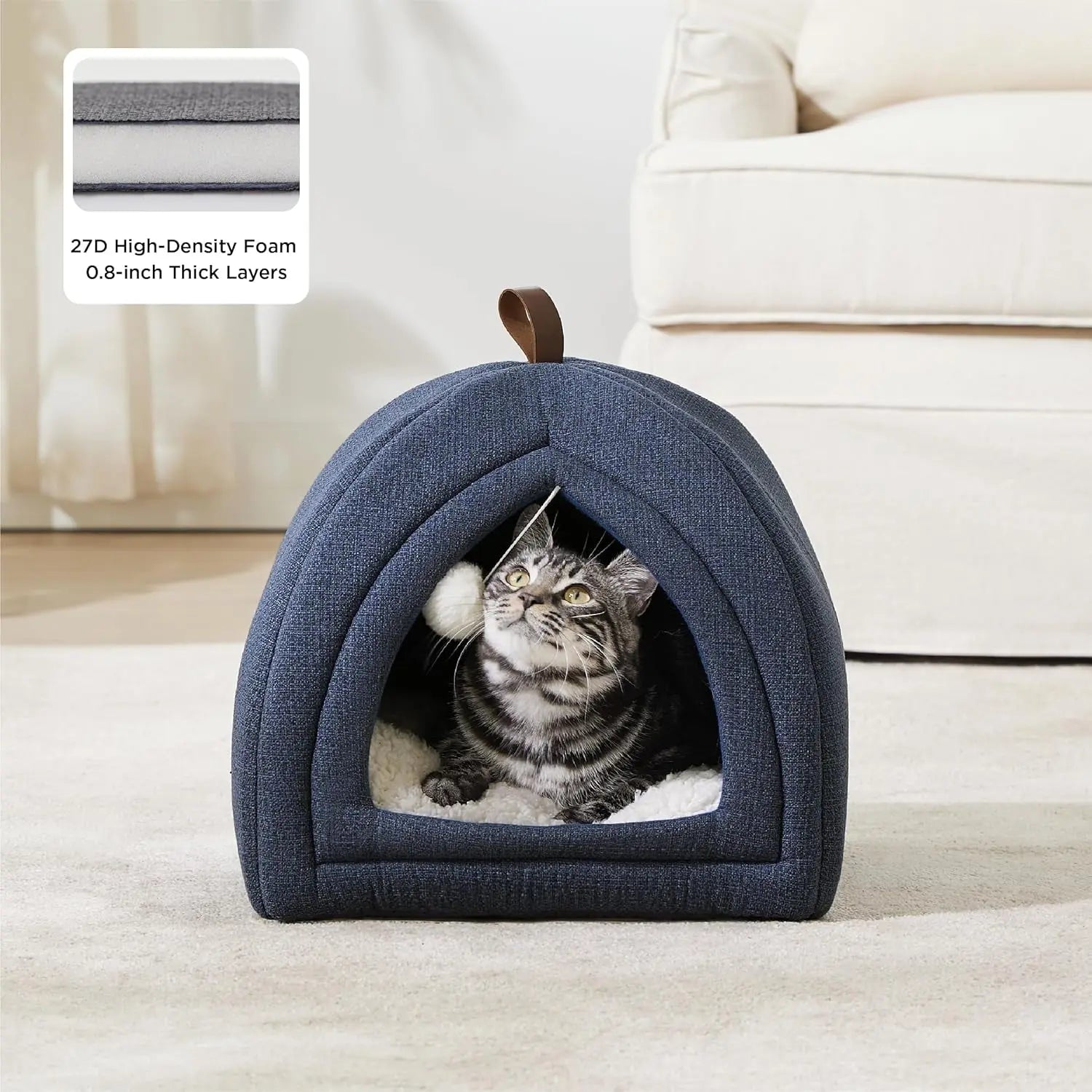 2-in-1 Cat Cave Bed – Foldable Indoor Tent with Washable Cushion