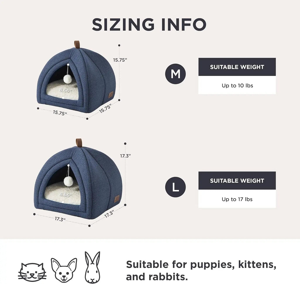 2-in-1 Cat Cave Bed – Foldable Indoor Tent with Washable Cushion