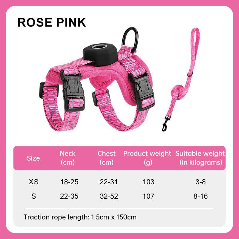 Reflective eprolo escape-proof cat harness with adjustable vest and built-in AirTag holder for outdoor walking.