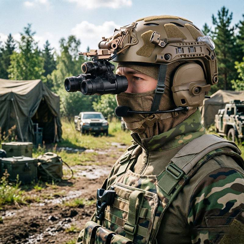 Eprolo Dummy NVG goggles DTNVS tactical helmet accessory for airsoft, paintball, and cosplay with black design and adjustable straps.