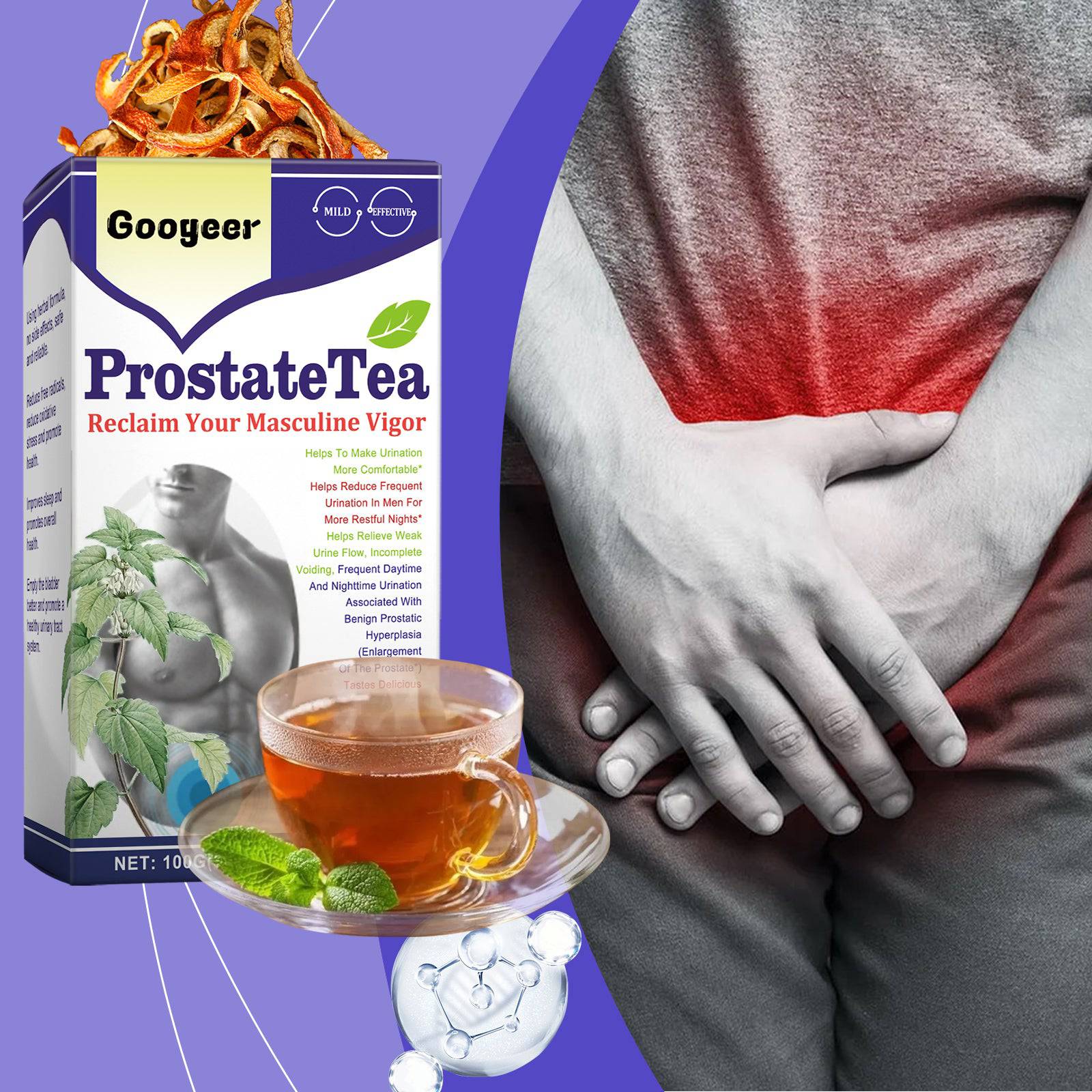 eprolo Googeer Prostate Tea Body Treatment showing the herbal tea package with green and white design.