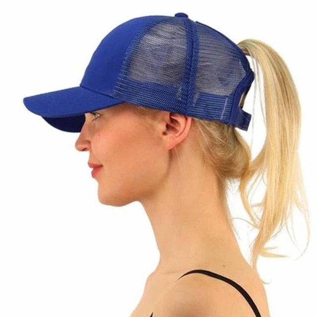 Eprolo summer women's mesh ponytail baseball cap, sporty snapback hat for men and women with breathable mesh design.