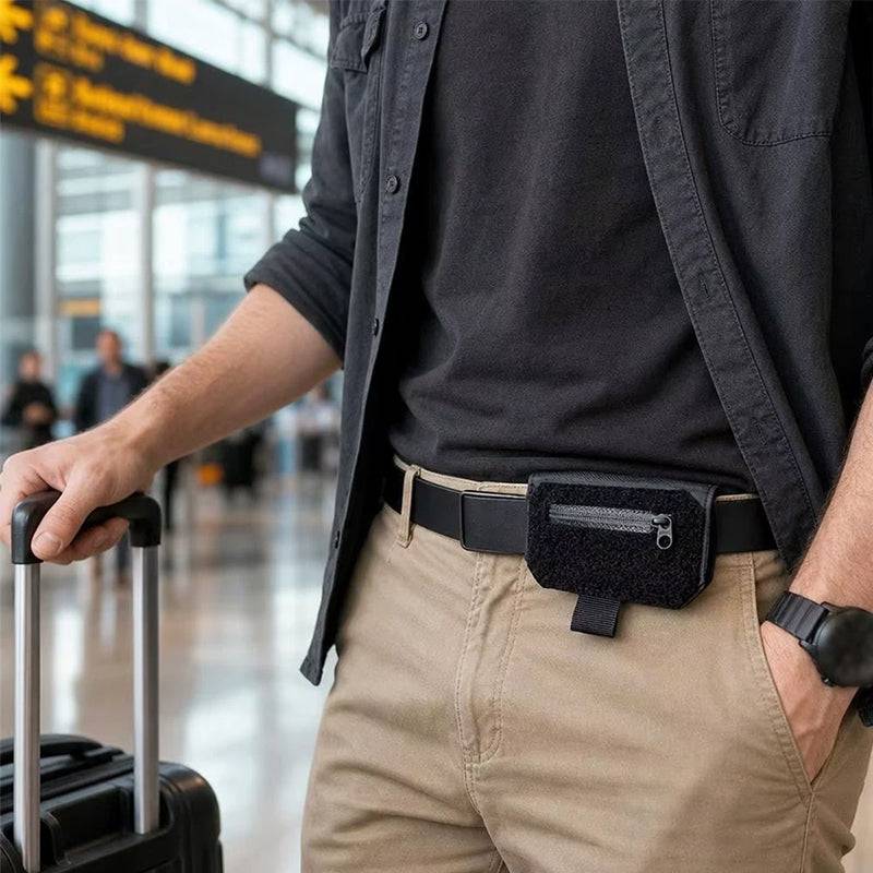 Eprolo tactical EDC belt loop wallet with discreet design, suitable for carrying passport and valuables securely.