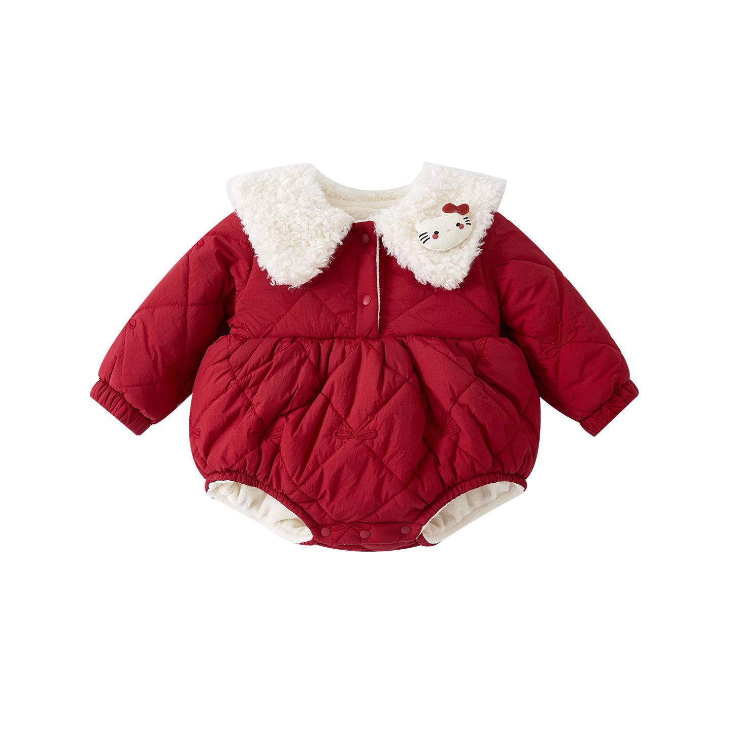 Cute fleece-lined cartoon romper for baby girls by eprolo, featuring a warm hooded onesie with colorful character designs.