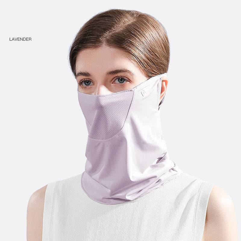 Eprolo ice silk sunscreen mask for women, quick-drying sunshade face and neck cover with ear loops, summer UV protection.