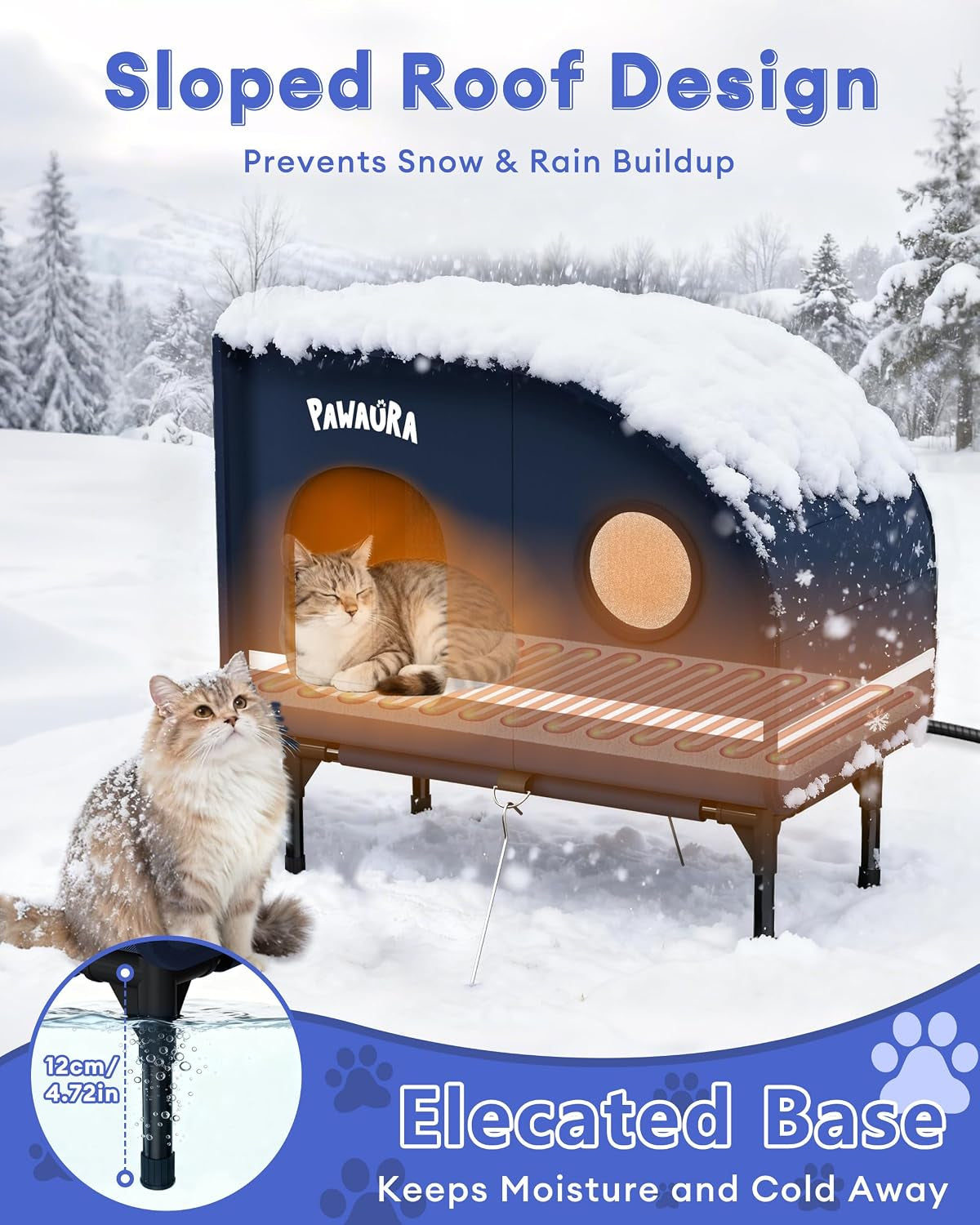 Heated Outdoor Cat House with Thermostatic Pad & Skylight