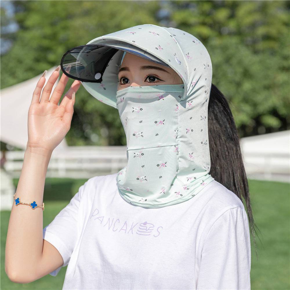 Eprolo summer sun hat with floral ice silk design, face protection, small brim, perfect for beach, riding, and outdoor sun protection