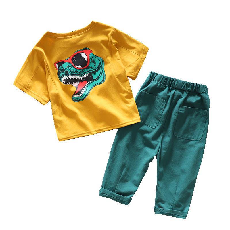 Children's cartoon sports boys' short sleeve T-shirt and shorts set by eprolo, featuring colorful playful design for kids.