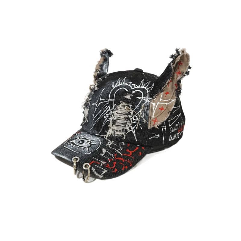 Doodle Doberman 3D ears baseball cap by eprolo with star embroidery, Japanese streetwear gothic punk style, snapback for women