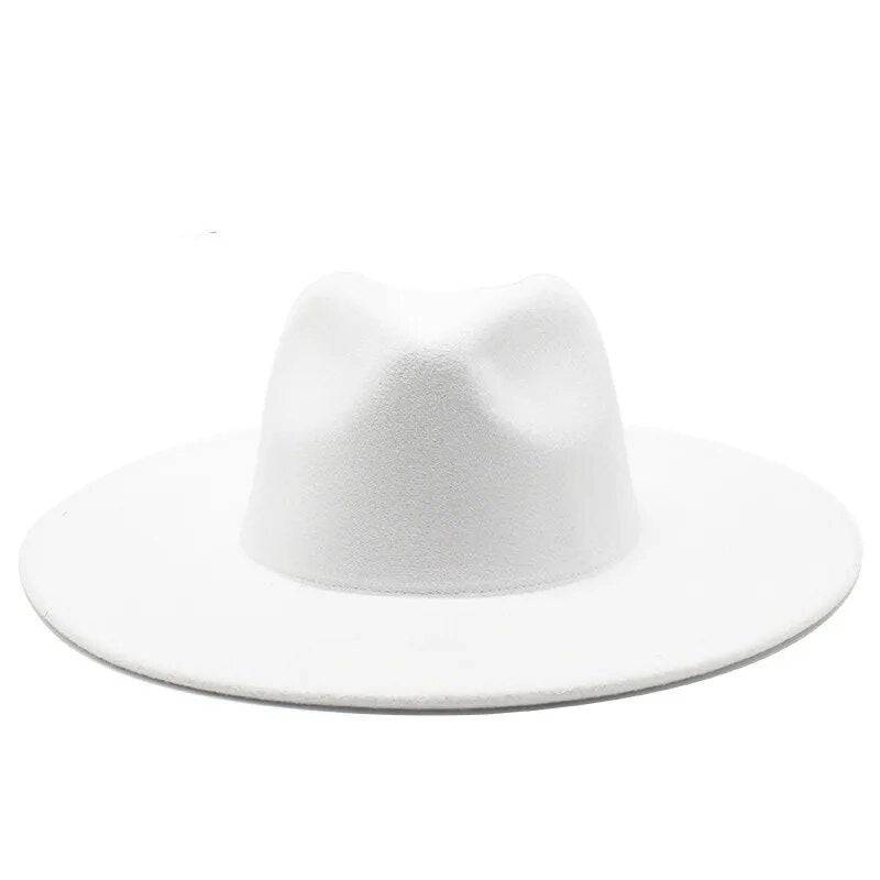 Black and white wool wide brim fedora hat by eprolo, stylish crushable derby winter hat for men and women, suitable for weddings and jazz events.