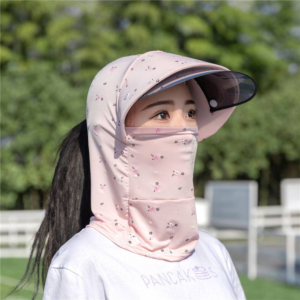 Eprolo summer beach sun hat with floral design, ice silk cooling face protection, ideal for riding and outdoor summer activities