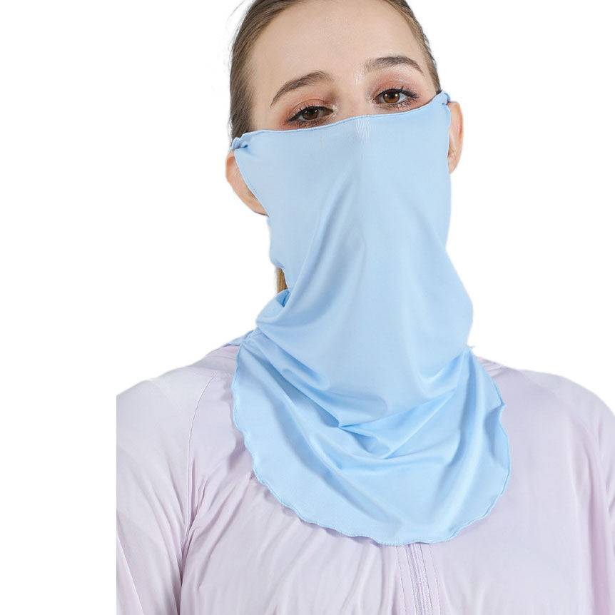 Eprolo summer outdoor riding UV protection mask and ice silk scarf with neck shading and cold ear headband for women.