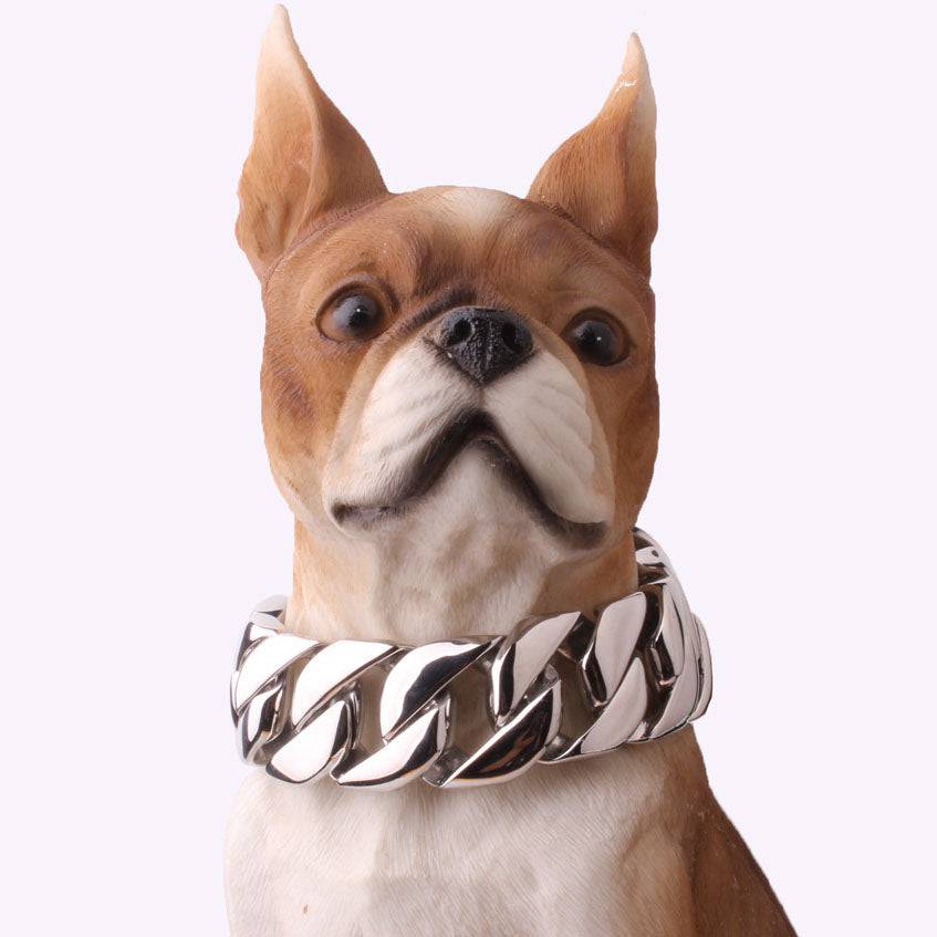 Gold 32mm stainless steel dog collar with chain design for Doberman, Bulldog, and Bully breeds by eprolo.