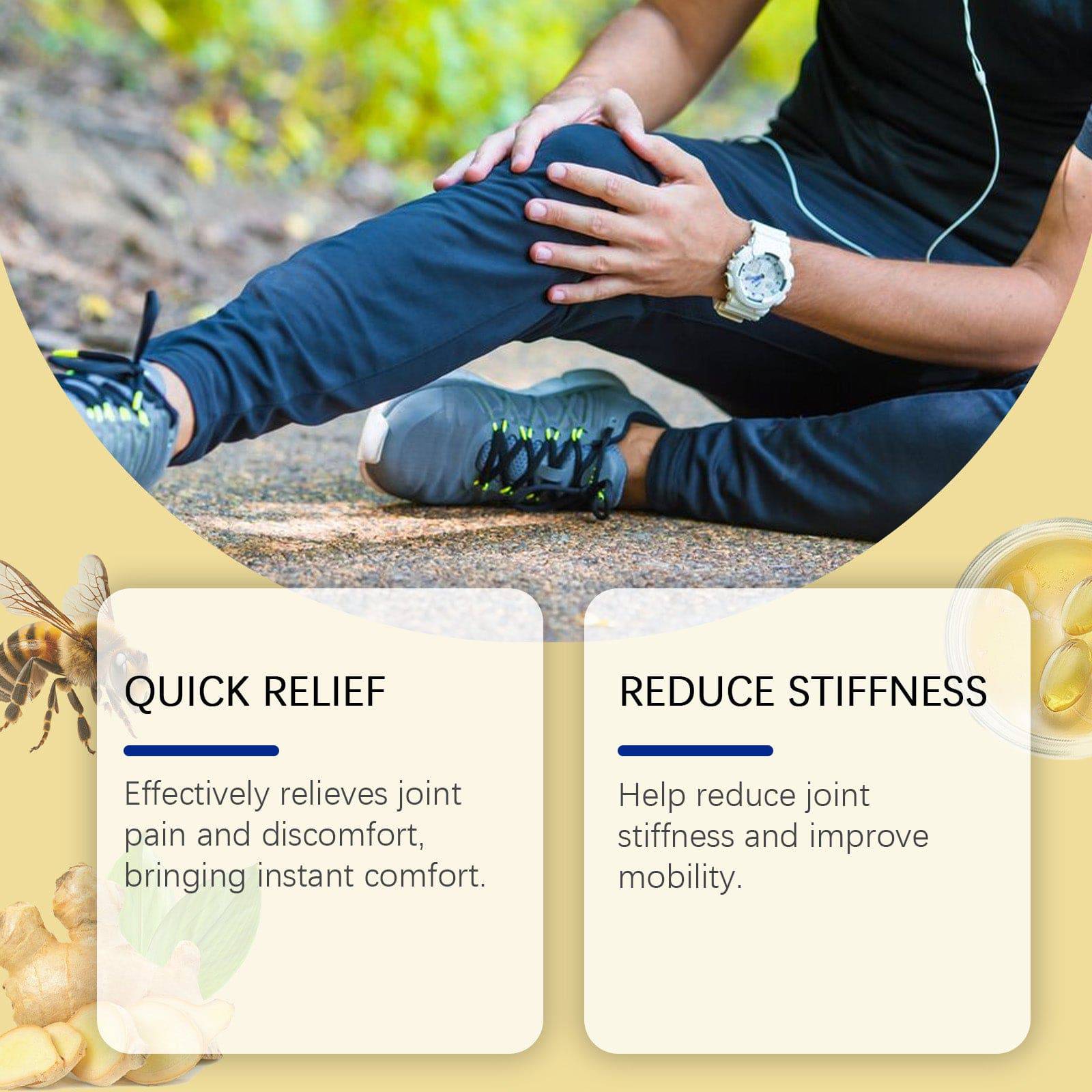 eprolo Wiyun Bee Venom Joint Care Cream applied to wrist and knee, soothing topical cream for daily body massage and joint relief