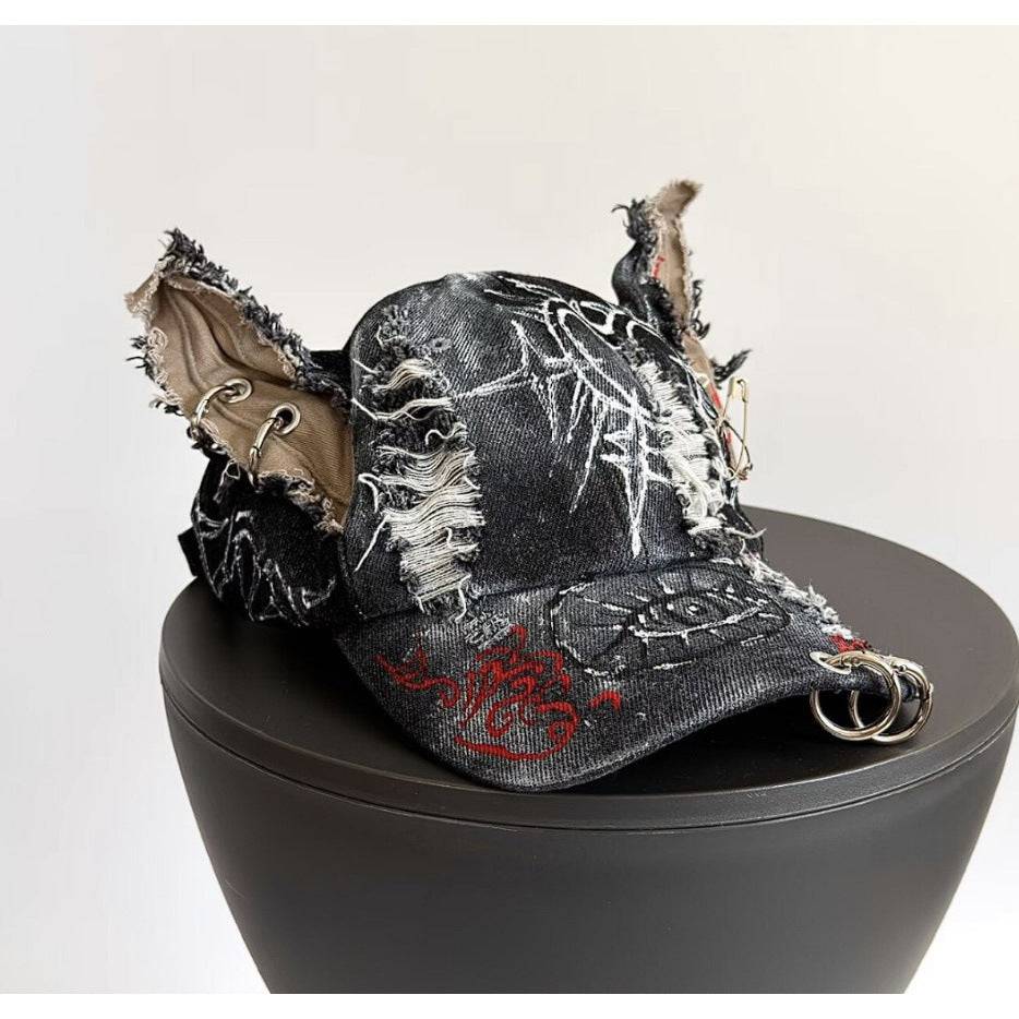 Doodle Doberman 3D ears baseball cap by eprolo, Japanese streetwear gothic punk style with star embroidery, snapback for women.