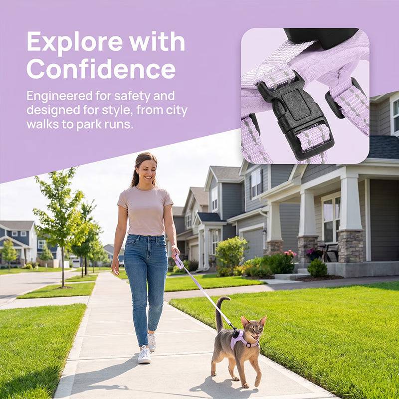 Reflective escape-proof cat harness by eprolo with adjustable vest and built-in AirTag holder for outdoor walks