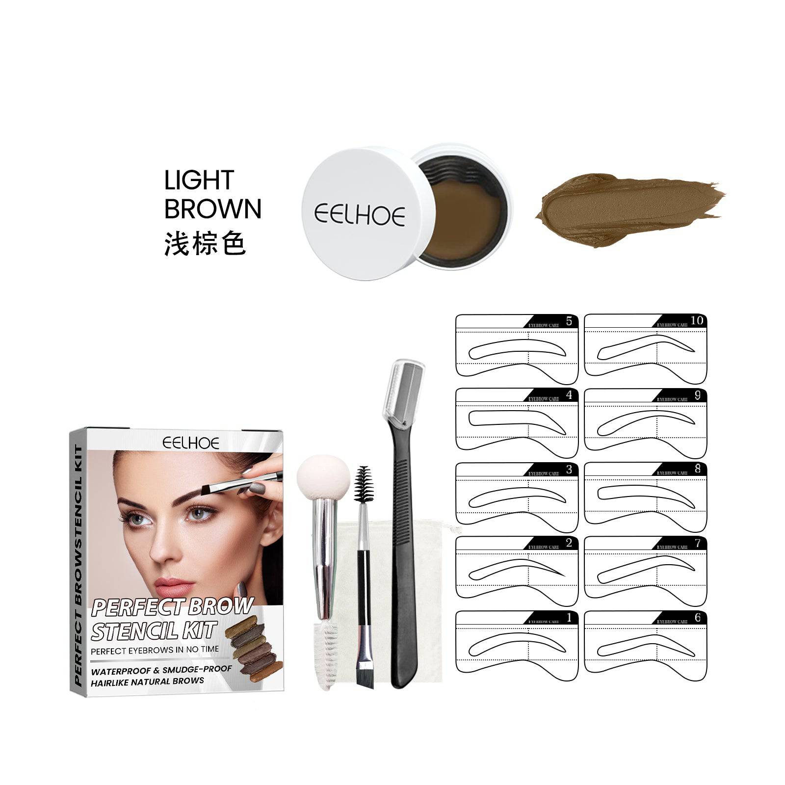 EELHOE waterproof brow stencil kit by eprolo with natural three-dimensional eyebrow cream, smooth, easy-to-use, no smudge, no makeup.