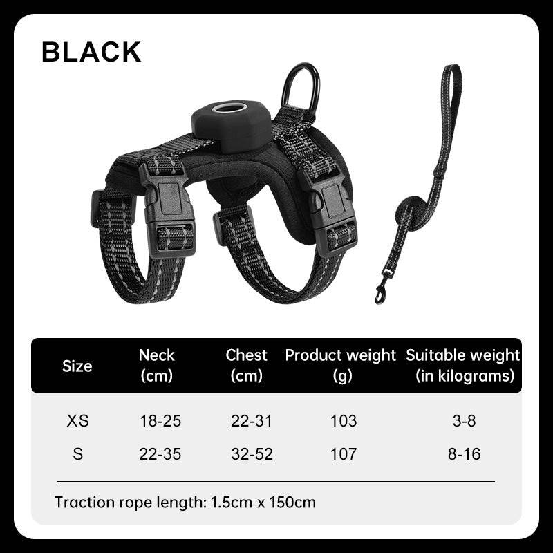 Reflective escape-proof cat harness from eprolo with adjustable vest and built-in AirTag holder for outdoor walks.