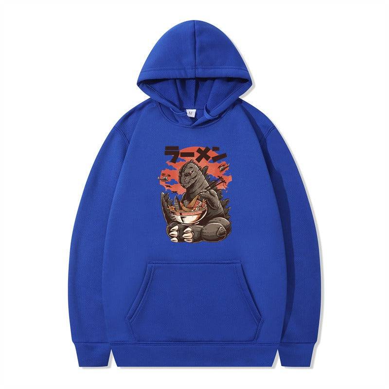 Cartoon printed fashionable men's and women's autumn winter hoodie with attached hat, by eprolo, showing colorful graphic design.