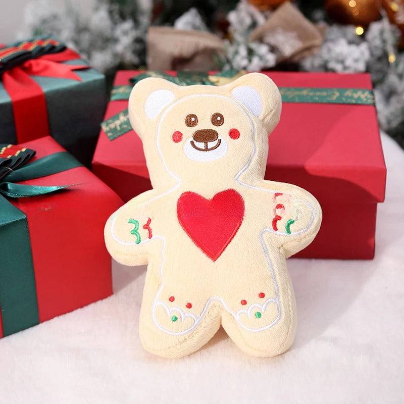Soft eprolo dog plush sound toy with embroidered features and squeaker for playful chewing and cuddling.