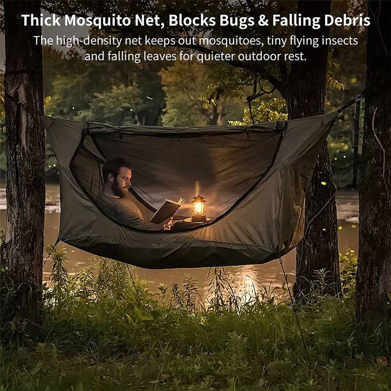 Eprolo zippered bug net hammock in black, 200x80cm, hanging chair for camping and travel with insect protection.