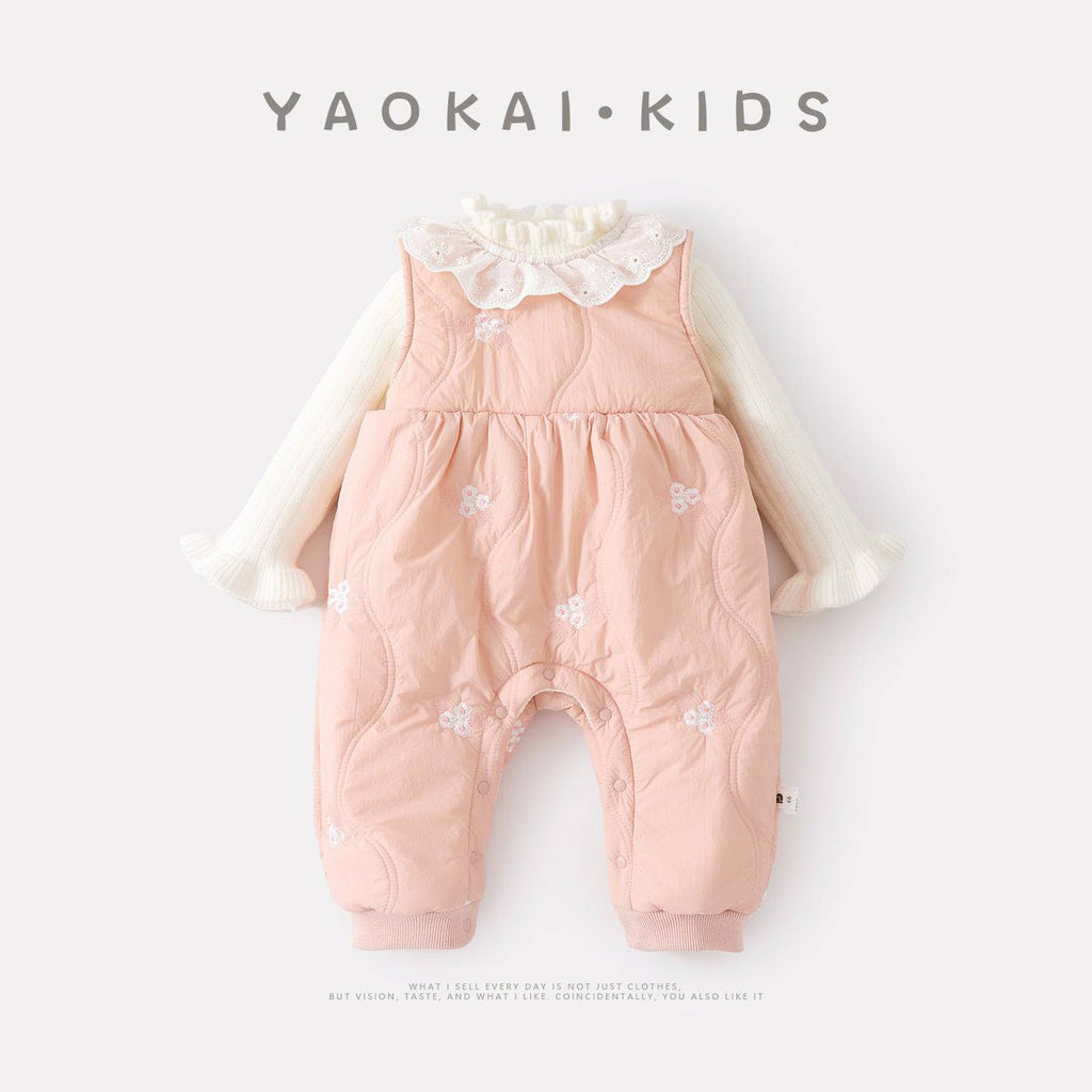 Eprolo girls' fleece-lined thickened onesie set with knitwear two-piece crawling suit, cozy and warm for babies.