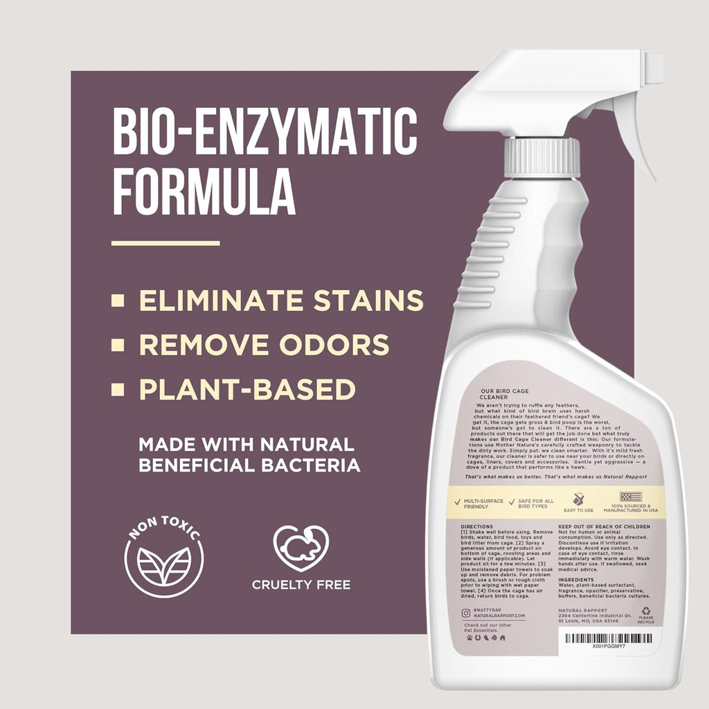Bird Cage Cleaner Bird Poop Remover Natural Enzyme Spray USA Made