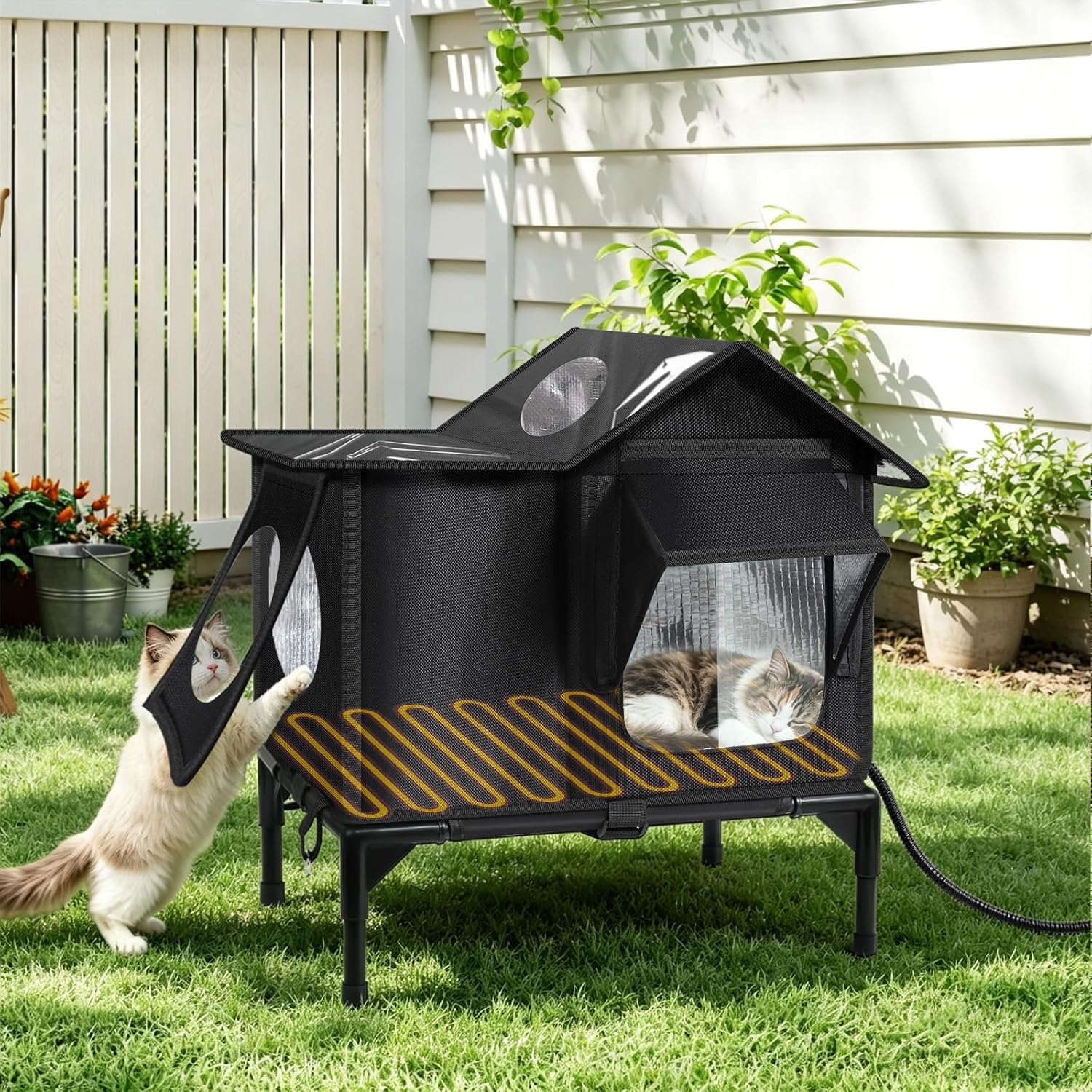 Heated Outdoor Cat House with Escape Door – Medium & Large