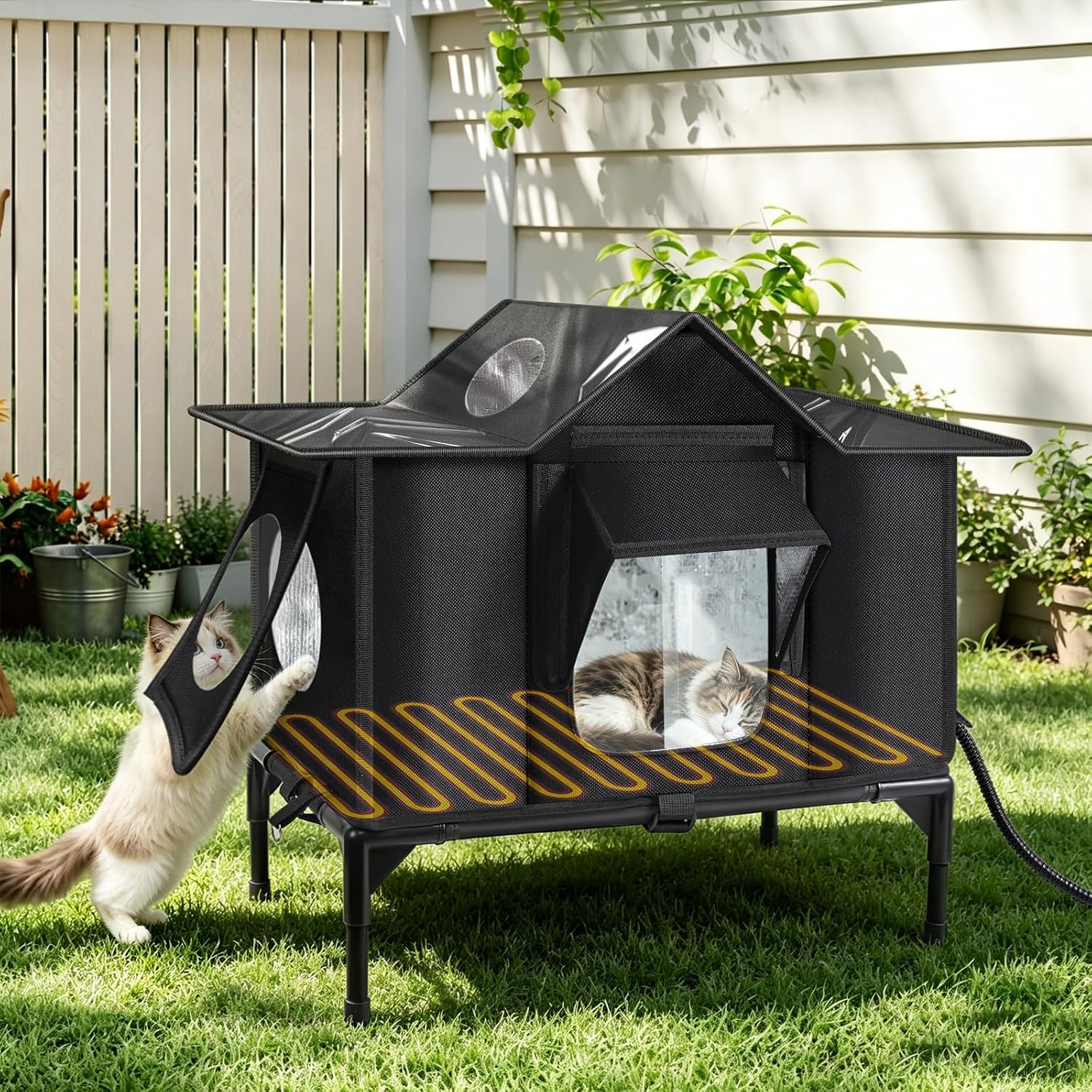 Heated Outdoor Cat House with Escape Door – Medium & Large