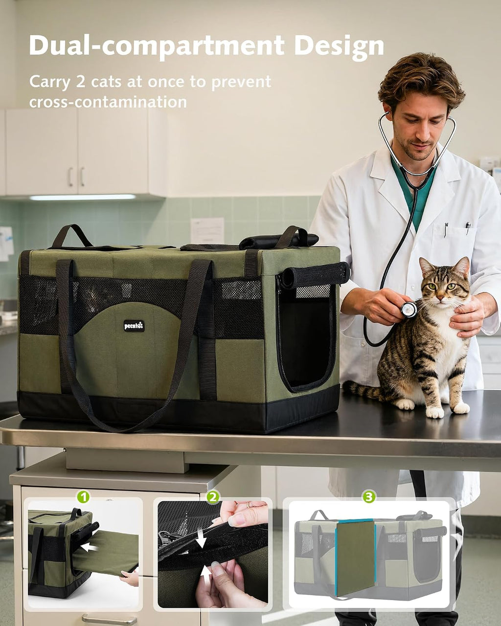Large Double Cat Carrier with Removable Divider