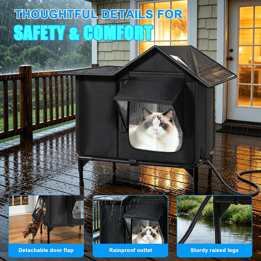 Heated Outdoor Cat House with Escape Door – Medium & Large