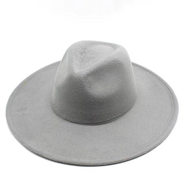 Black and white wool fedora hat with wide brim, crushable design, suitable for men and women, perfect for winter, weddings, or jazz events.