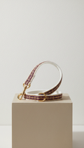 Velvet leash in cloud white with plum and gold detailing by Snap Lux Co, featuring a soft texture and elegant design.