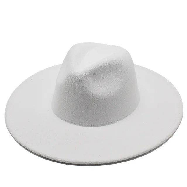 Black and white wool wide brim fedora hat by eprolo, crushable winter derby hat for men and women, suitable for weddings and jazz events.