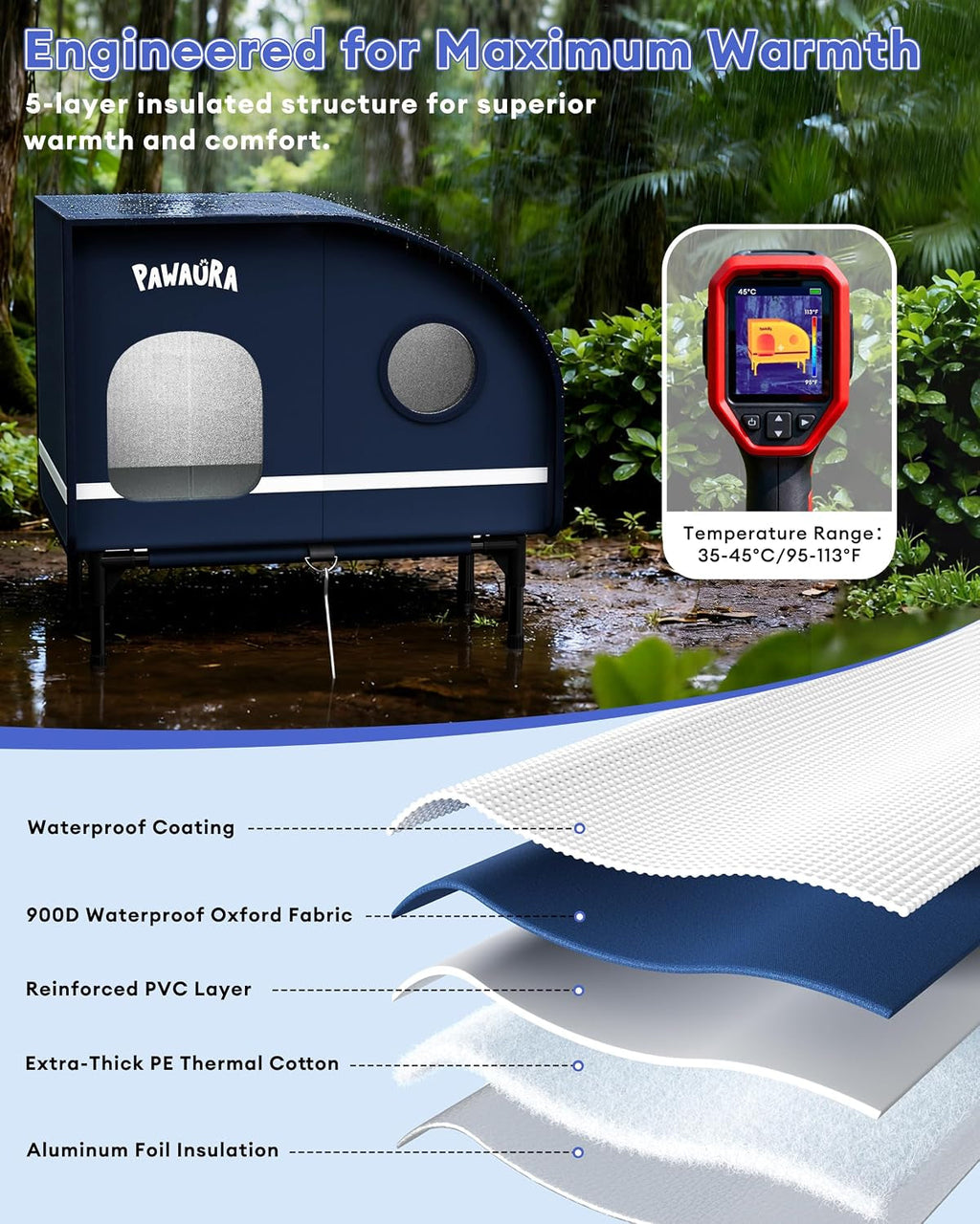 Heated Outdoor Cat House with Thermostatic Pad & Skylight
