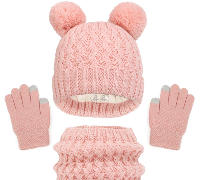 Eprolo children's three-piece set including plush hat, scarf, and gloves, thickened for autumn and winter warmth.