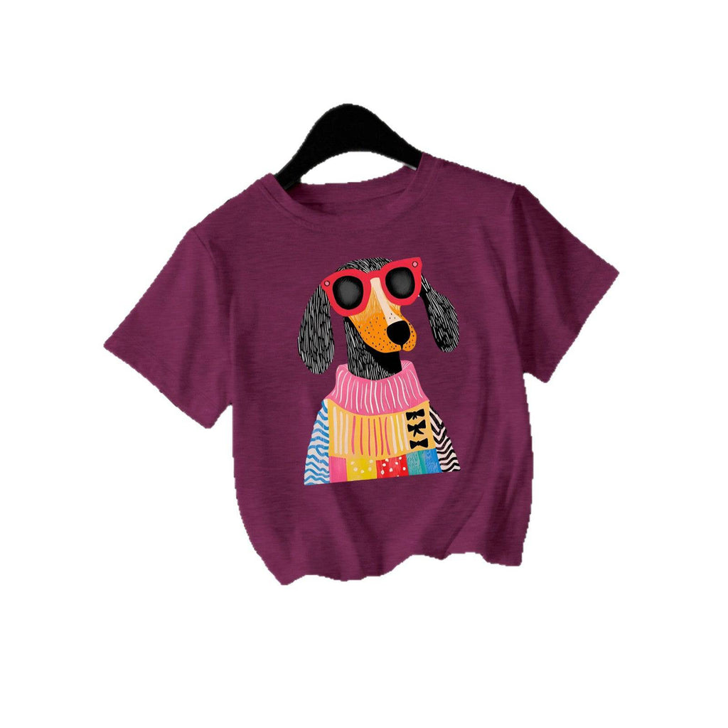 Eprolo female dog short-sleeved t-shirt, soft fabric, pink color, casual pet apparel, front view showing fit and design.