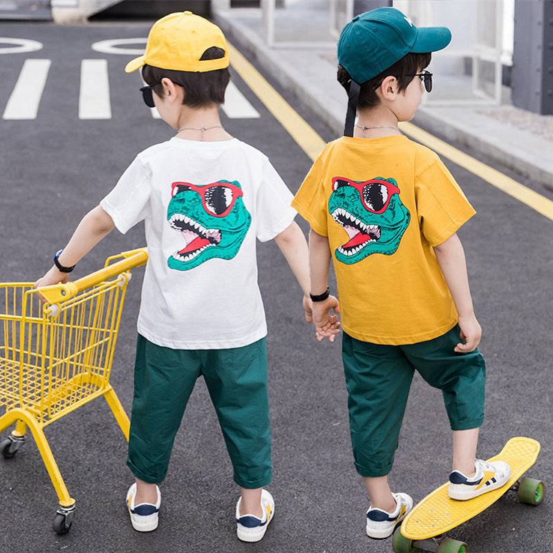 Children's cartoon sports boys' short sleeve T-shirt and shorts set by eprolo, featuring colorful graphic design and comfortable fit.
