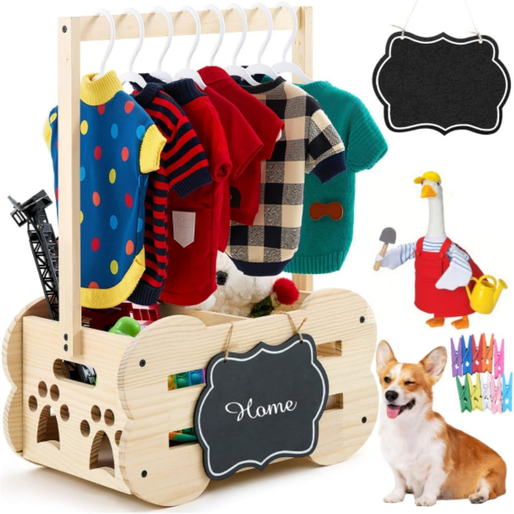 Dog Storage Organizer Wooden Closet Toy Clothes Rack Hangers 20in