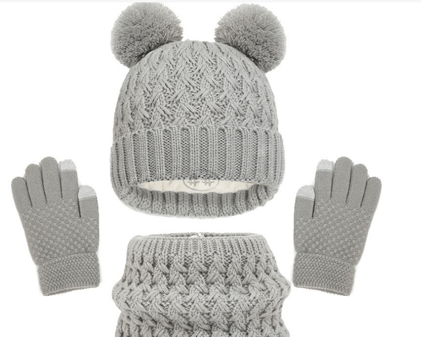 Eprolo children's winter hat, scarf, and glove set with plush, thickened double ball baby hats for autumn and winter warmth.